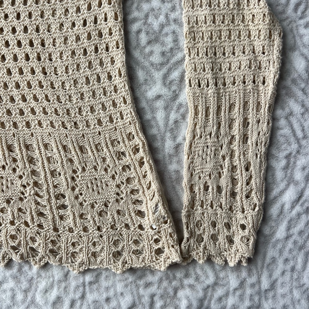 Jeanna Pierre Cream Open Knit Crochet Light weight Boho Chic Layering Piece | L - Picture 3 of 7